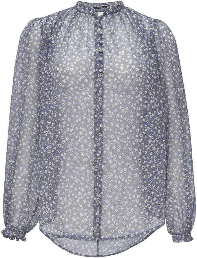 QS - female - Half doorschijnende chiffon blouse met pofmouwen