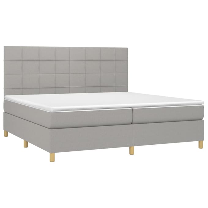 vidaXL - Boxspring - met - matras - en - LED - stof - lichtgrijs - 200x200 - cm