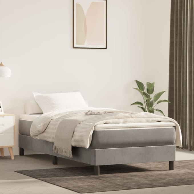 vidaXL - Pocketveringmatras - medium - 90x200x20 - cm - fluweel - lichtgrijs