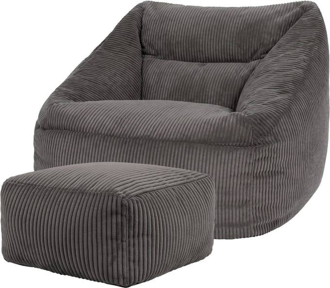 icon - Natalia XL Zitzak Fauteuil met Poef - Ribfluweel - Houtskool