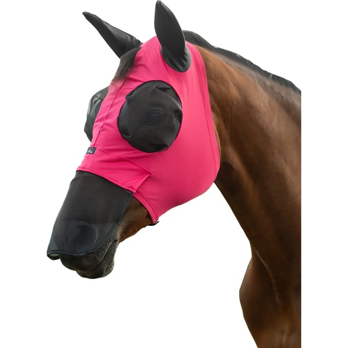 Elastische vliegenmuts voor paarden met neusscherm HKM