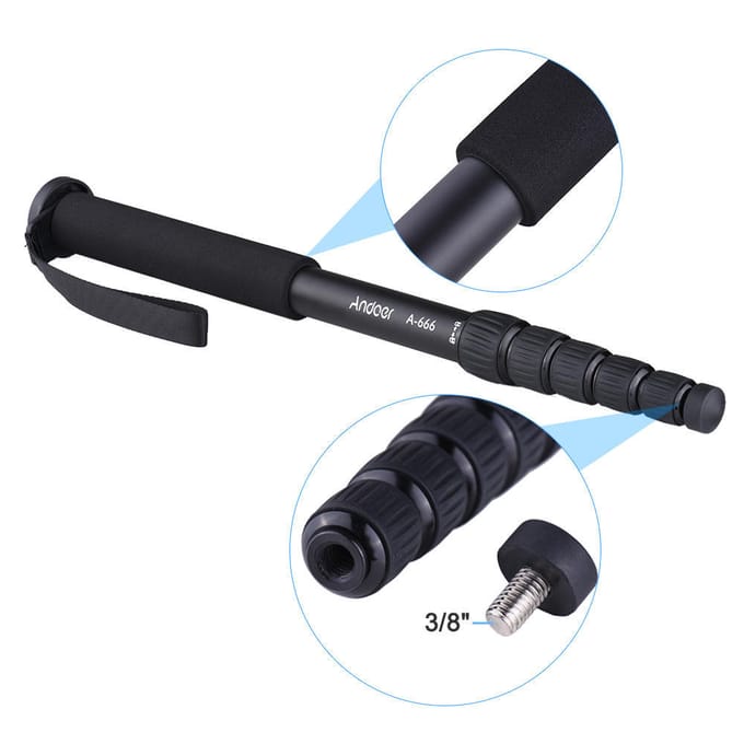 A666 181cm/5.9ft Telescopische Camera Monopod voor Sony Nikon Canon Cam