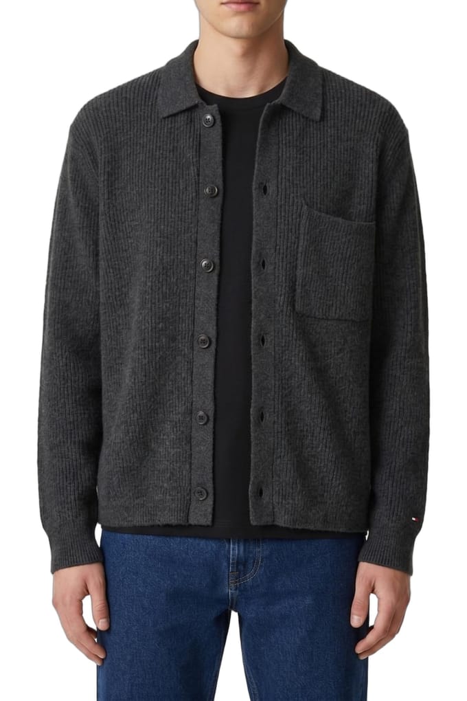 Tommy Hilfiger Fisherman Rib Coach Jacket Dark Grey Heather Maat: S | Cardigans Outlet | Heren | Grijs