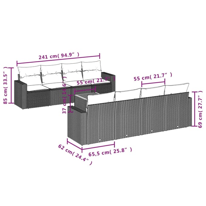 vidaXL - 9-delige - Loungeset - met - kussens - poly - rattan - zwart