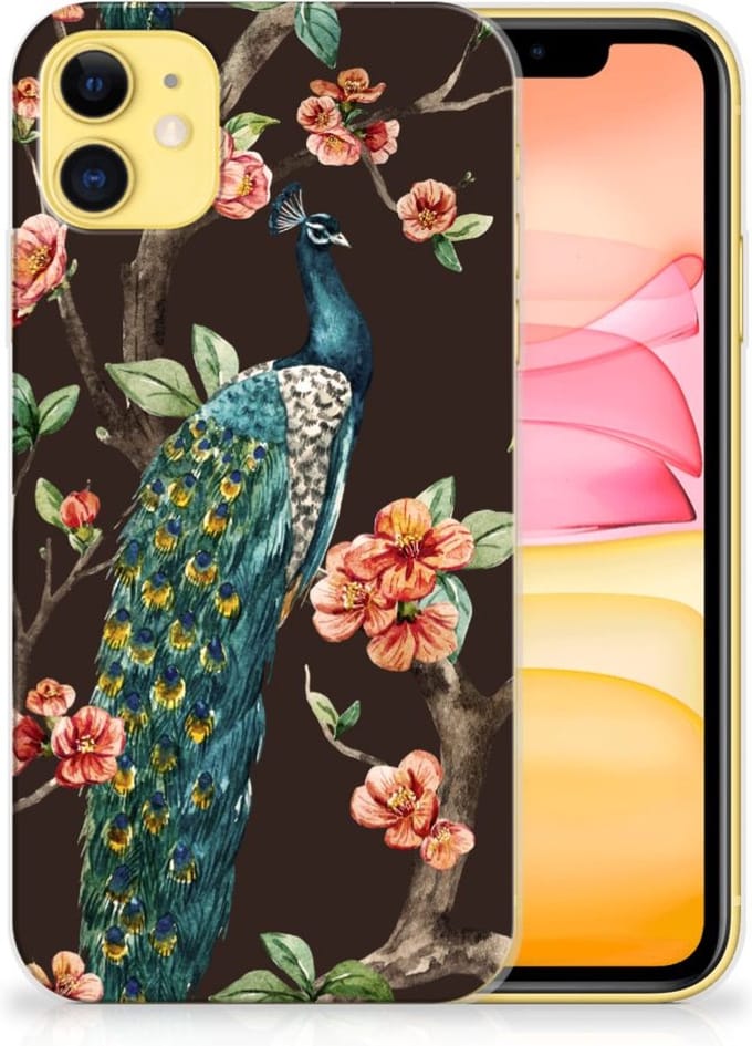 Apple iPhone 11 TPU Hoesje Pauw met Bloemen