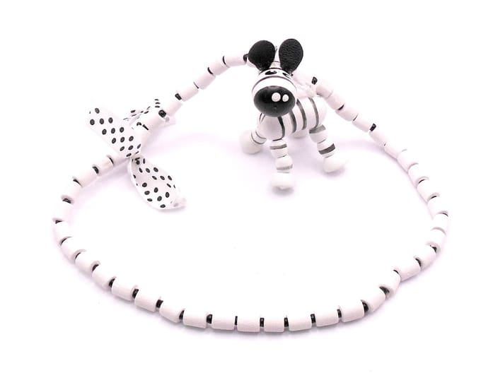 Kinderketting met dierenfiguur+strikje zwart-wit - Verjaardagscadeau