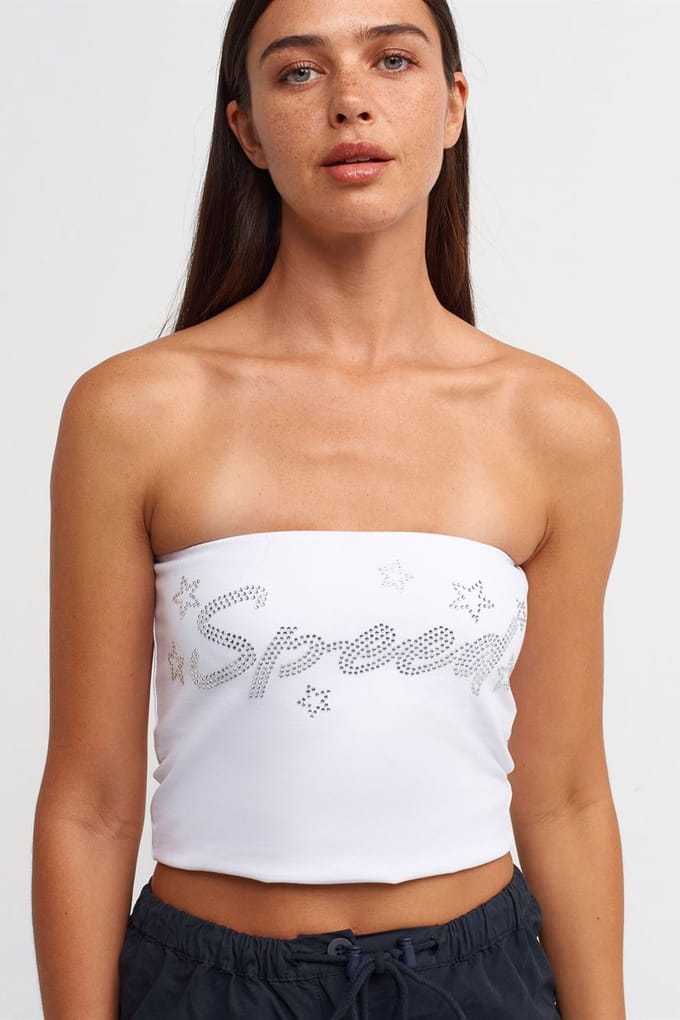 Strapless Slim-fit Crop Top met Steen Detail
