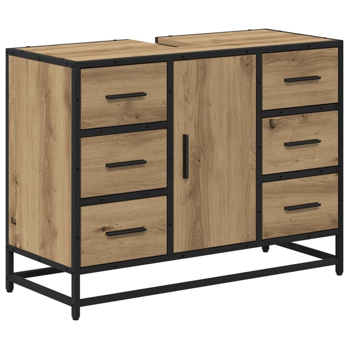 vidaXL - Badkamerkast - Artisan - Eiken - 80 - x - 33 - x - 60 - cm - Bewerkt - hout