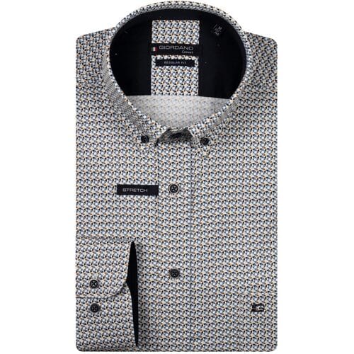 Giordano Overhemd Ivy Abstract Graphic Pattern Button-Down Satin Stretch Navy-Multi / male