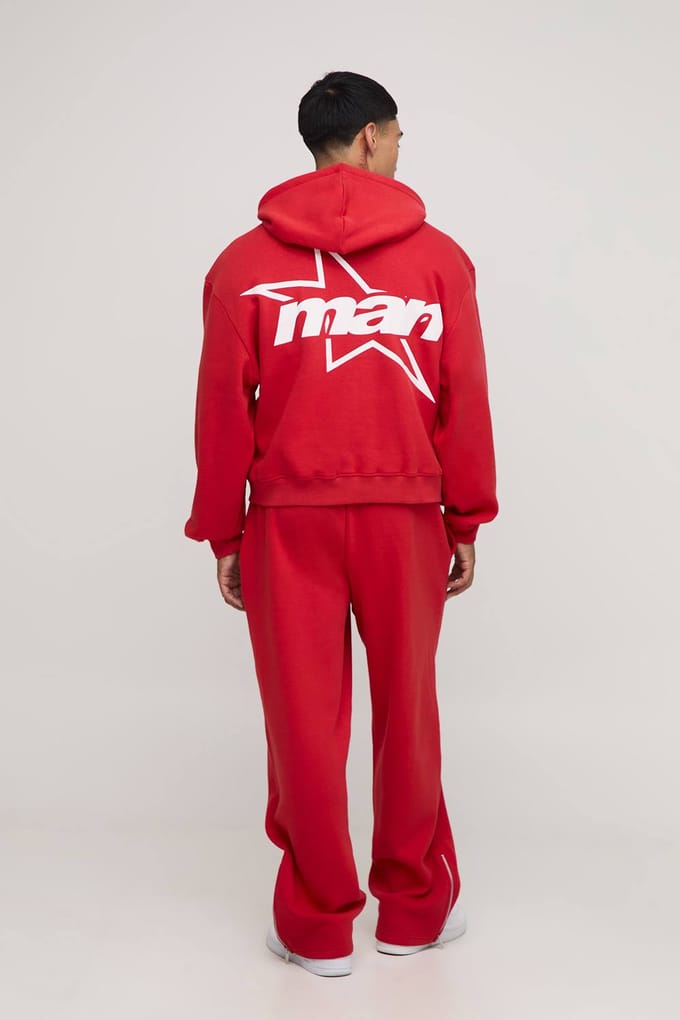 Oversized Boxy M Star Hoodie en Baggy Jogger Trainingspak | Red | Size Medium