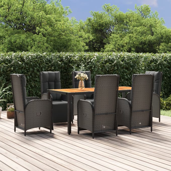 vidaXL - 7-delige - Tuinset - met - kussens - poly - rattan - zwart
