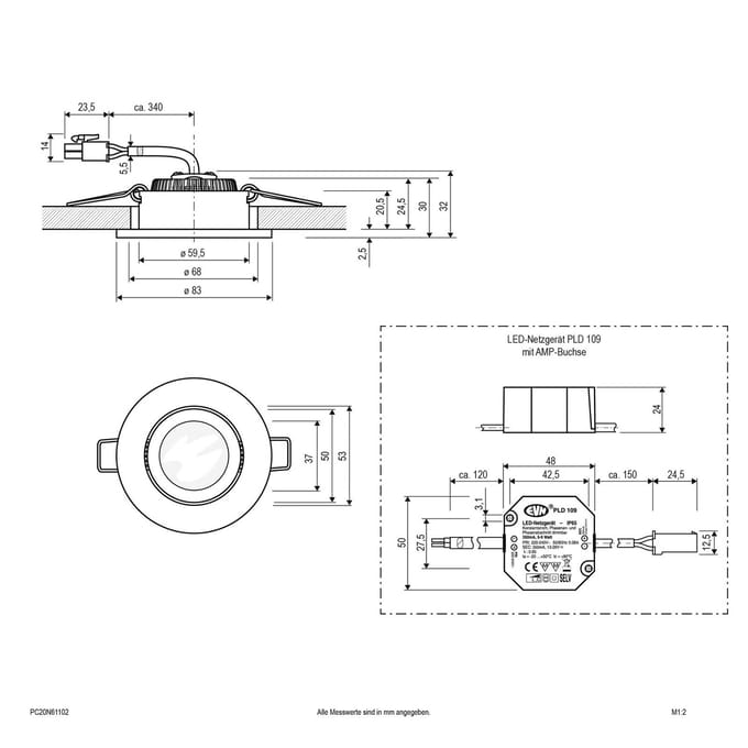 EVN PC20 inbouwlamp rond fasedimmer 3000K chroom