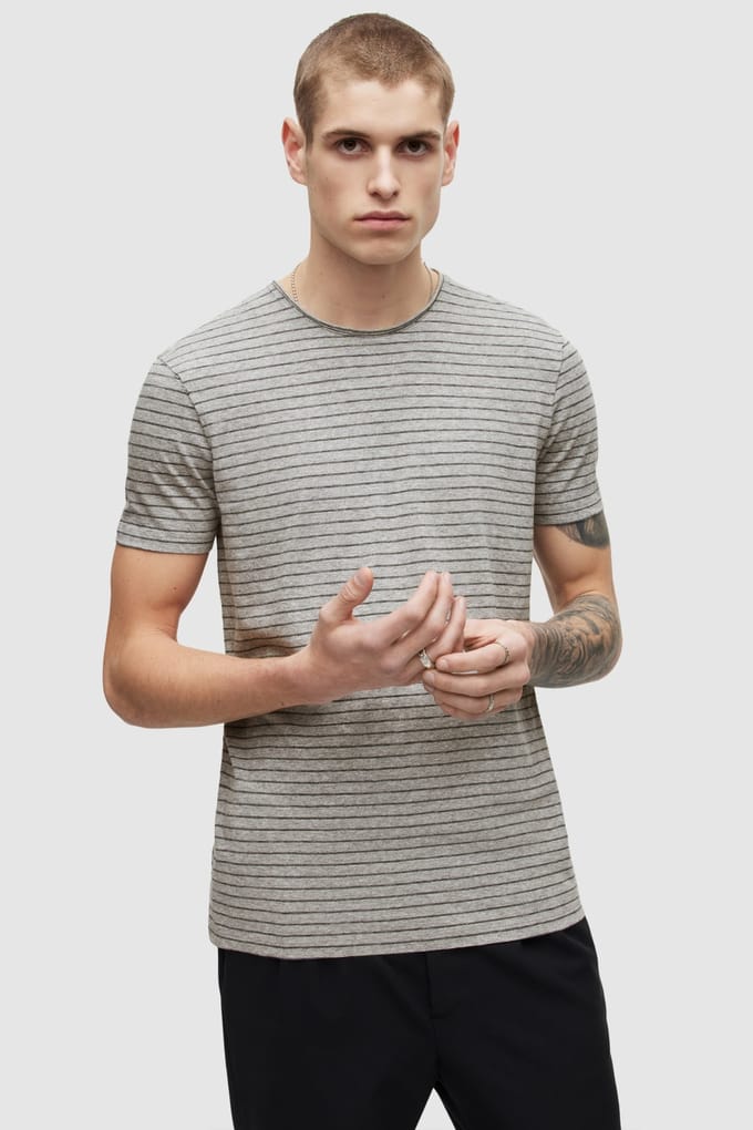 AllSaints Figure Stripe Ss Cre Grey Marl/wshd Blk Taglia: L | Magliette basic Outlet | Uomo | Grigio