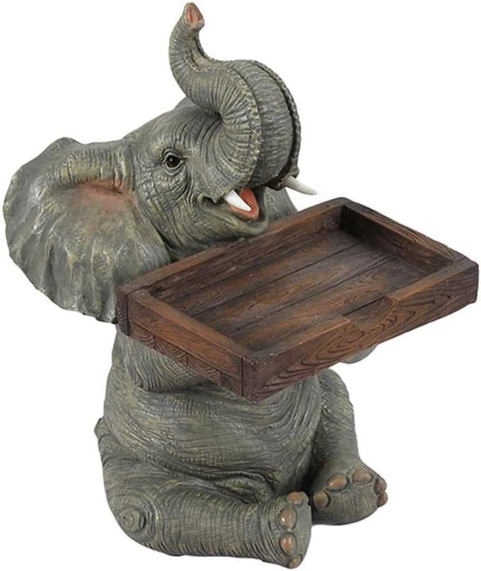 Olifant Visitekaarthouder - Bureau Organizer - Zakelijk Presenteren - Decoratief Hars Figuur - 19cm Hoog - Wit