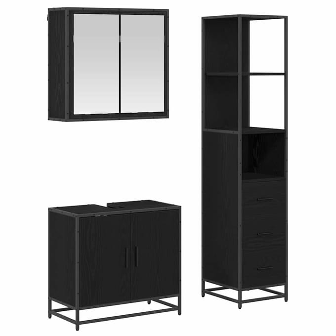 vidaXL - Badkamermeubel - Set - 3 - st - Zwart - Eiken - Bewerkt - hout