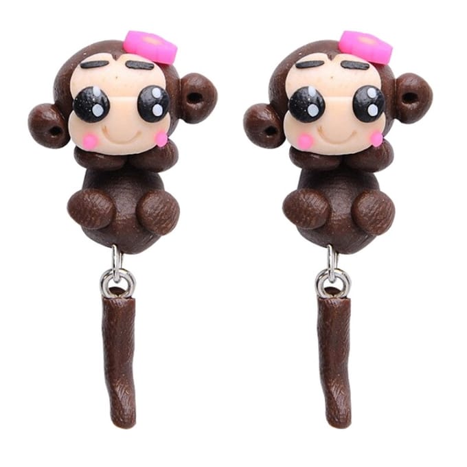 Fako Bijoux® - Oorbellen - Dansend Aapje - Bruin