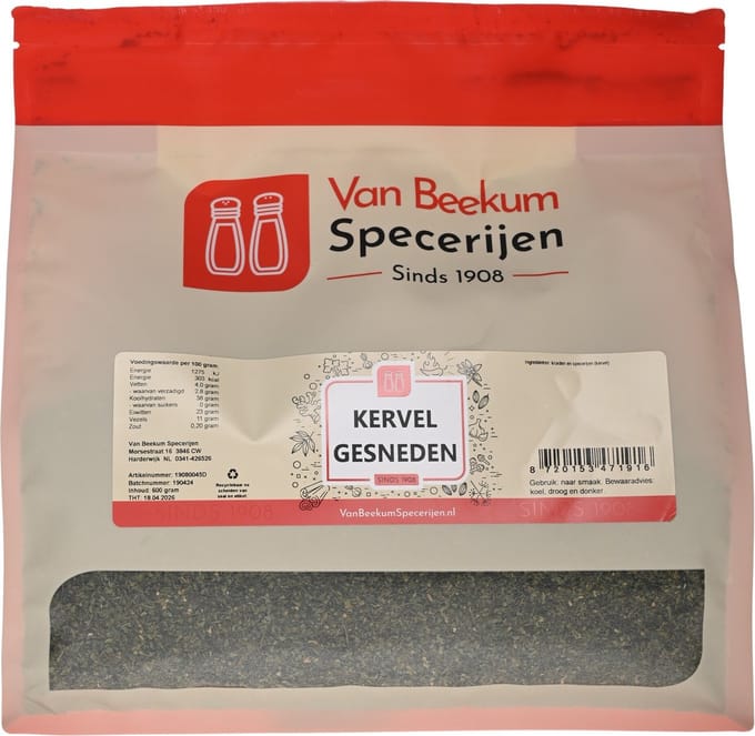 Van Beekum Specerijen - Kervel Gesneden - 600 Gram (hersluitbare stazak)