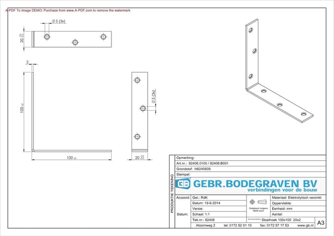 GB Stoelhoek elektrolytisch verzinkt 100mm 82406