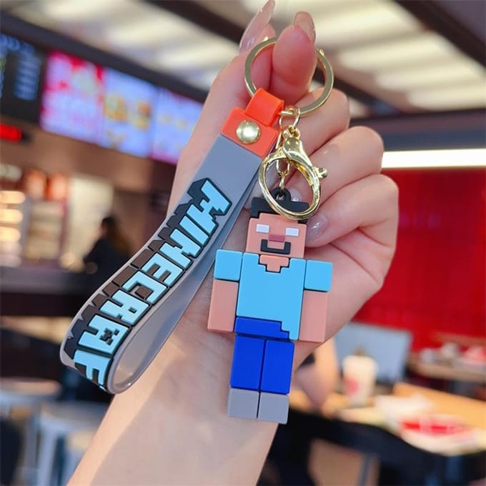 Minecraft PVC Sleutelhanger Kinderen Silicone Tas Wissel Opbergtas Sleutelhanger blue