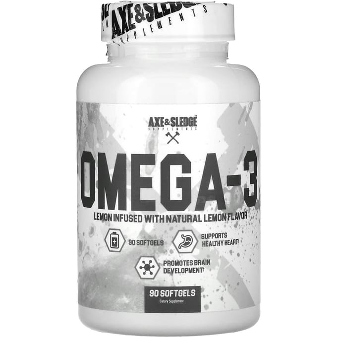 Ax & Sledge Supplementen, basis, omega-3, natuurlijke citroensmaak, 90 zachte capsules