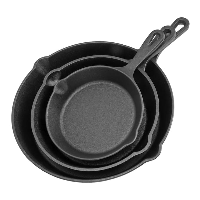 3 Piece Frying Pan Set Cast Iron Prevent Stick Multifunction Mini Fry Egg Pan with Long Handle for L black