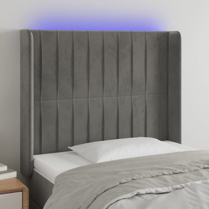 vidaXL - Hoofdbord - LED - 103x16x118/128 - cm - fluweel - lichtgrijs