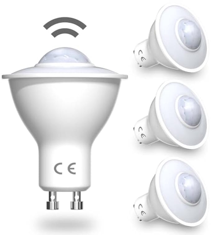 4 Stuks Bewegingssensor GU10 LED Lampen 5W Warm Wit - Tot 7 Meter Detectiebereik