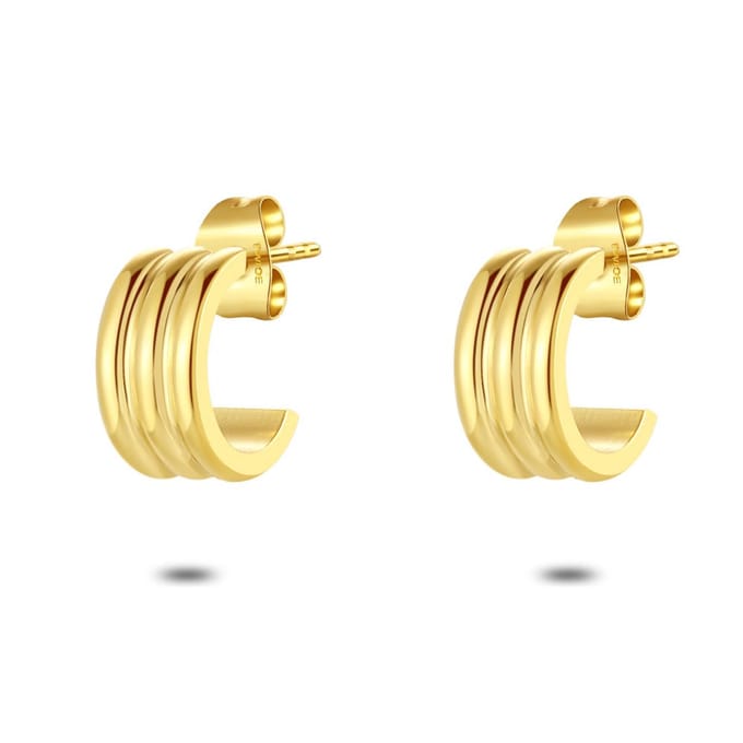 Twice As Nice Oorbellen in goudkleurig edelstaal, drie halve ringen