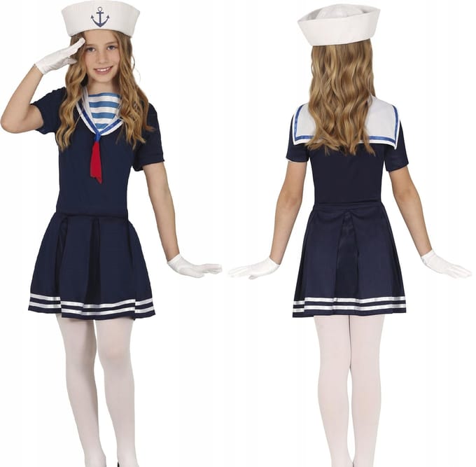 Costume Tenue de Marin Dame Marinier Capitaine de Navire Carnaval Bal 5-6 Ans black