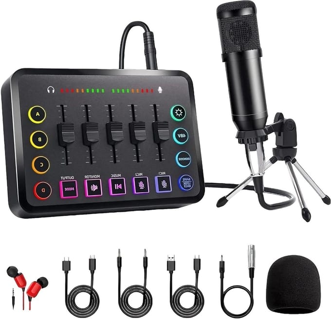 Podcast Microfoon Mengpaneel - Audio Streaming Set - Content Creëren - Ruisonderdrukking - 228 x 201 x 98 cm - Zwart