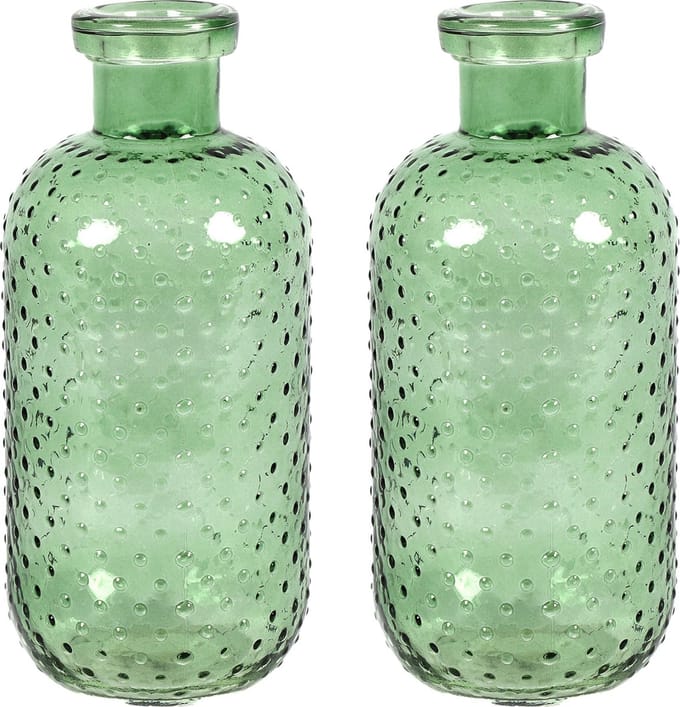Countryfield Bloemenvaas Cactus Dots - 2x - groen transparant - glas - D11 x H24 cm