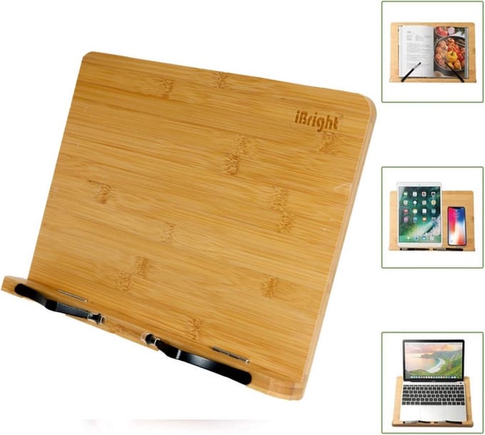 iBright houten Bamboe boekenstandaard - Boekenhouder - iPad Standaard/Tablet Standaard - 34x24 CM