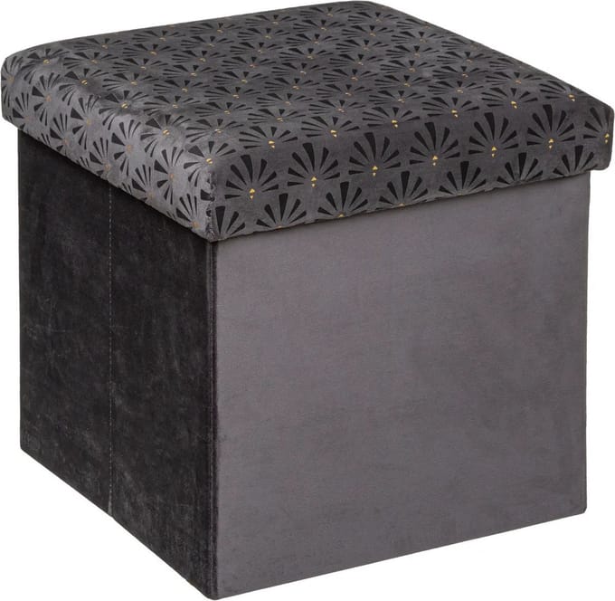 Atmosphera Poef/krukje/hocker Royal - Opvouwbare zit opslag box - fluweel Donkergrijs - D38 x H38 cm - MDF/polyester