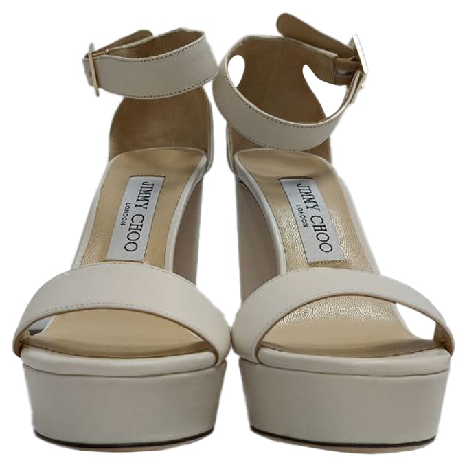 Jimmy Choo Enkelband Platform Sandal Hakken in Witte Leer