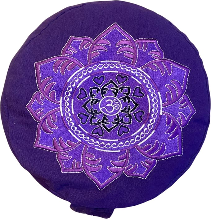 YogaStyles Design Meditatiekussen rond - Paars met Lotus en Ohm