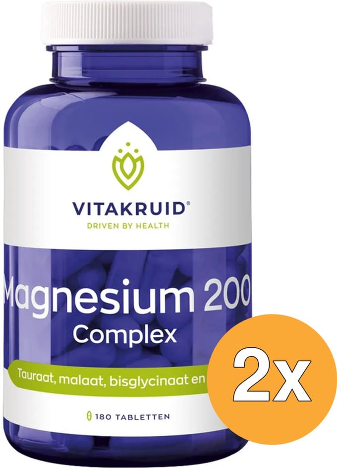 2x Vitakruid Magnesium 200 Complex Tauraat Malaat Bisglycinaat (180 tabletten)