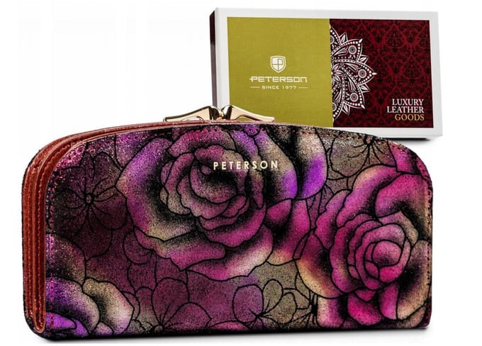 Peterson Floral Rose - Damesportemonnee - Echt Leer - RFID Bescherming - Groot Formaat