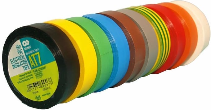 PVC tape - 15 mm breed kleuren mix (10 rollen á 10 meter)
