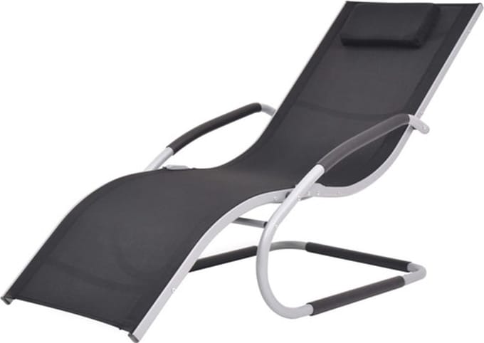vidaXL - Ligbed - met - kussen - aluminium - en - textileen - zwart