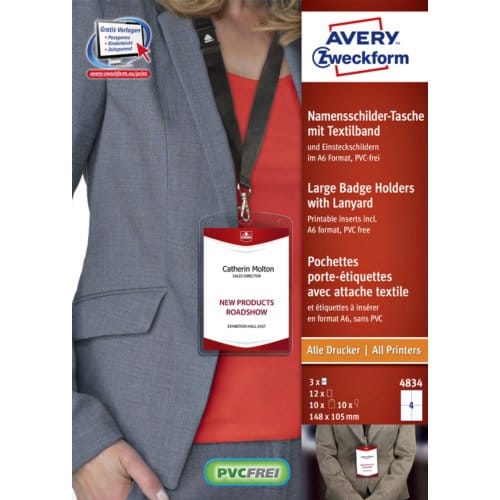 Avery 4834 Badgehouder lanyard set - A6 105 x 148 mm 12 Stuk / 3 Vellen