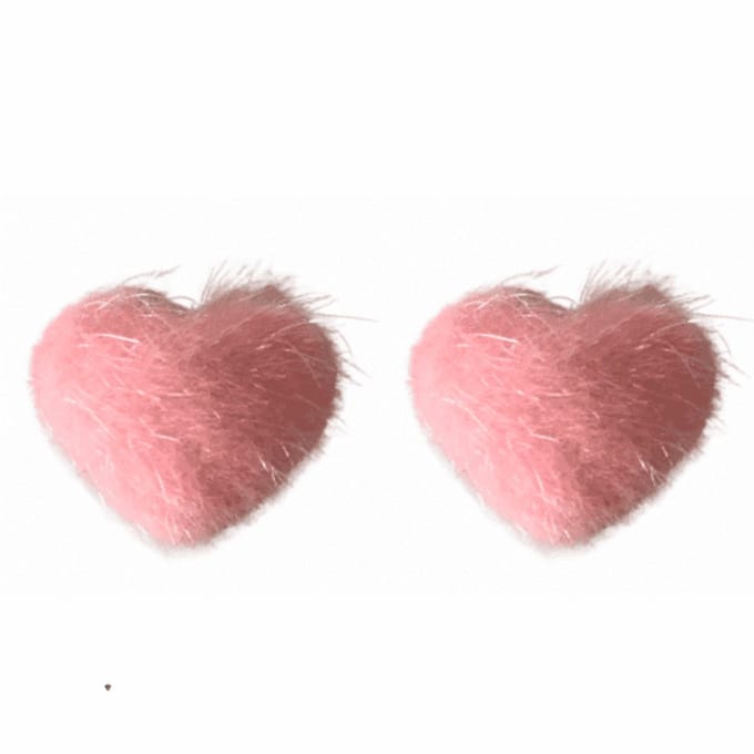 Clip oorbellen pluche hartje roze