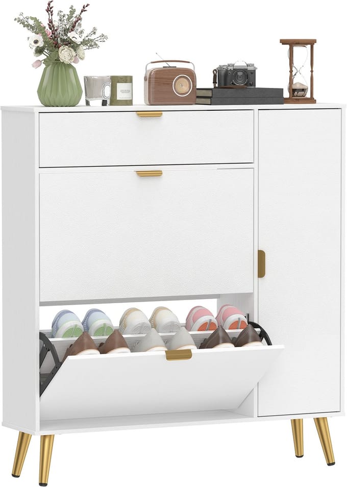 HOMCOM neerklapbare schoenenkast - Spaanplaat - 99,4 x 23,8 x 106,6 cm - Wit