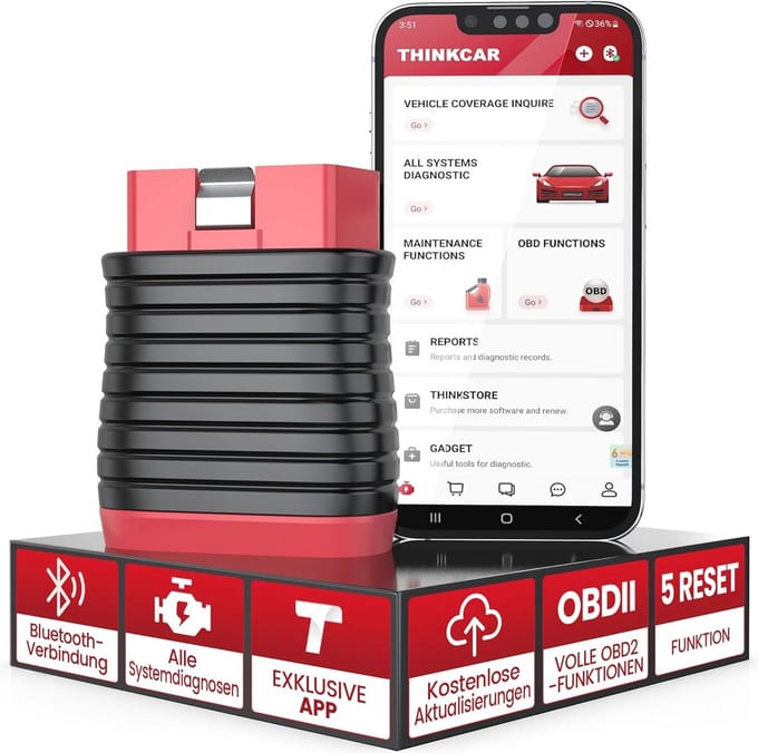 OBD2 Bluetooth-adapter voor auto - Diagnoseapparaat met uitgebreide systeemdiagnoses en servicefuncties voor iOS en Android