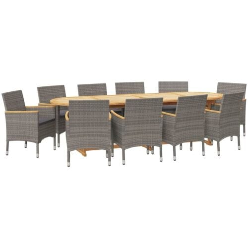vidaXL - 11-delige - Tuinset - met - kussens - grijs