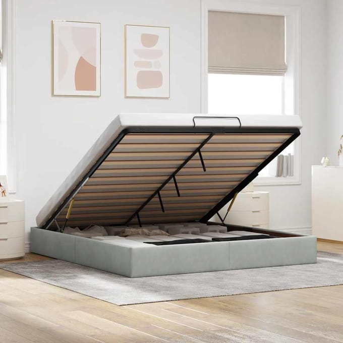 vidaXL - Ottoman - bedframe - zonder - matras - 180x200 - cm - fluweel - lichtgrijs