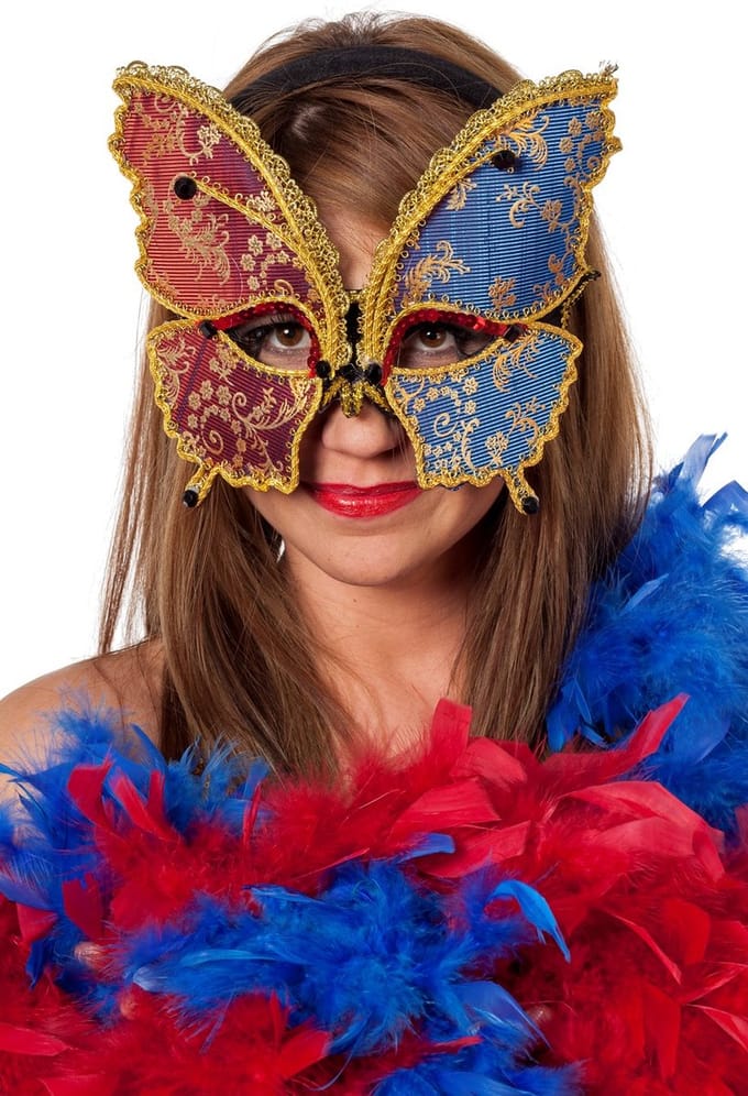 Masker vlinder rood/blauw