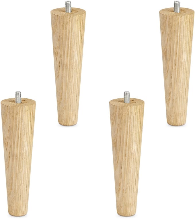 Set van 4 meubelpoten eiken ruw, H 150 mm / conisch Ø 45/25 mm met M8 draadstang van Sotech