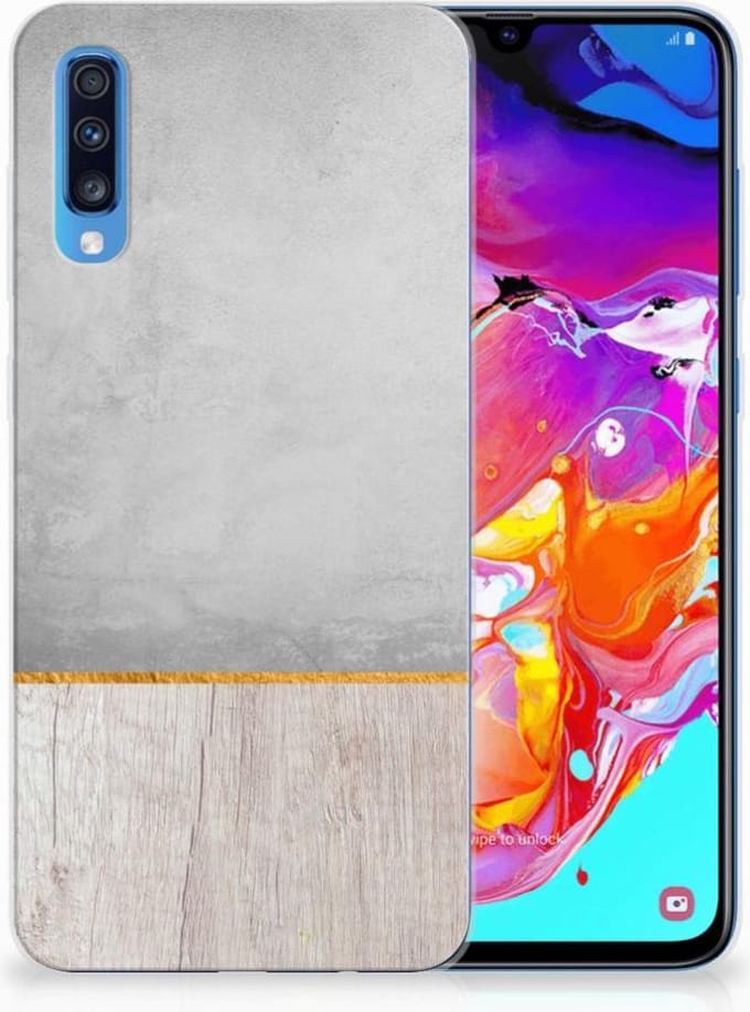 Back Cover voor Samsung Galaxy A70 Bumper Hoesje Wood Concrete