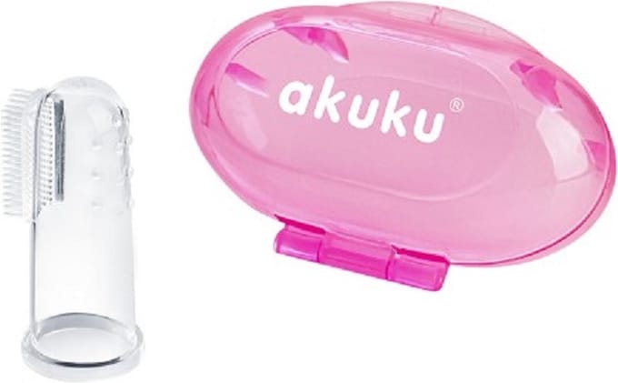 Akuku Siliconen Vingertandenborstel Baby met etui - Roze