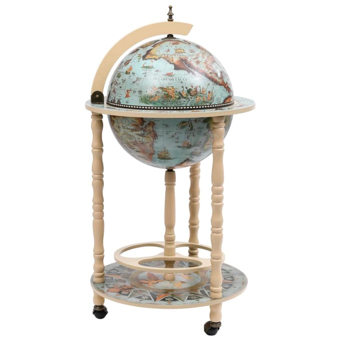 Wereldbol Bar met Flessenrek Eucalyptus Hout Blauw